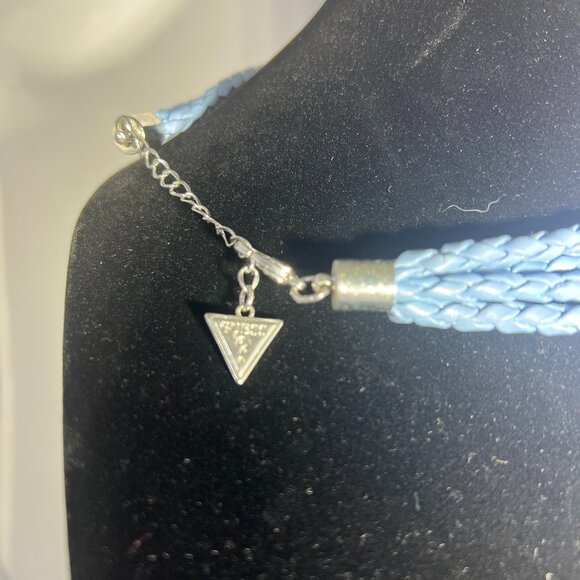 GUESS Silver-Tone Multi-Layer Blue Faux Leather Statement Necklace - Picture 4 of 5